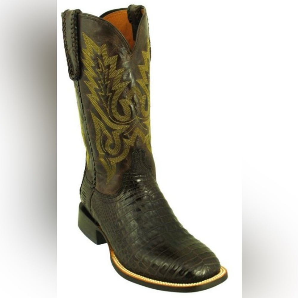Lucchese Men's Chocolate Crocodile Caiman Belly Square Toe Boots 11.5D